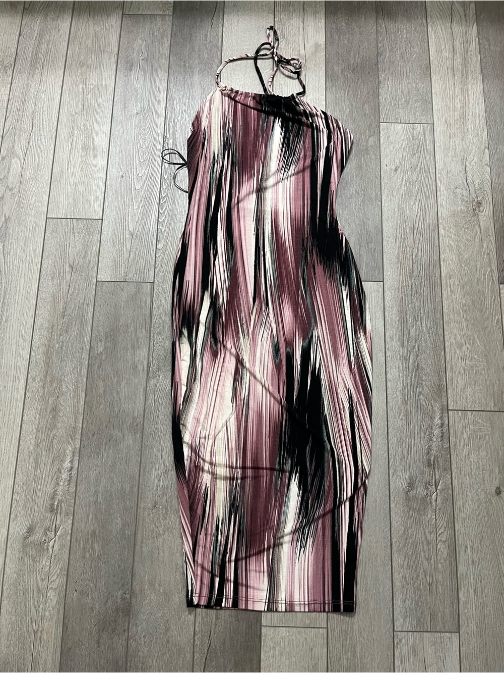 Lovely Day Mauve and Black Striped Halter Midi Dress Size Small/XS